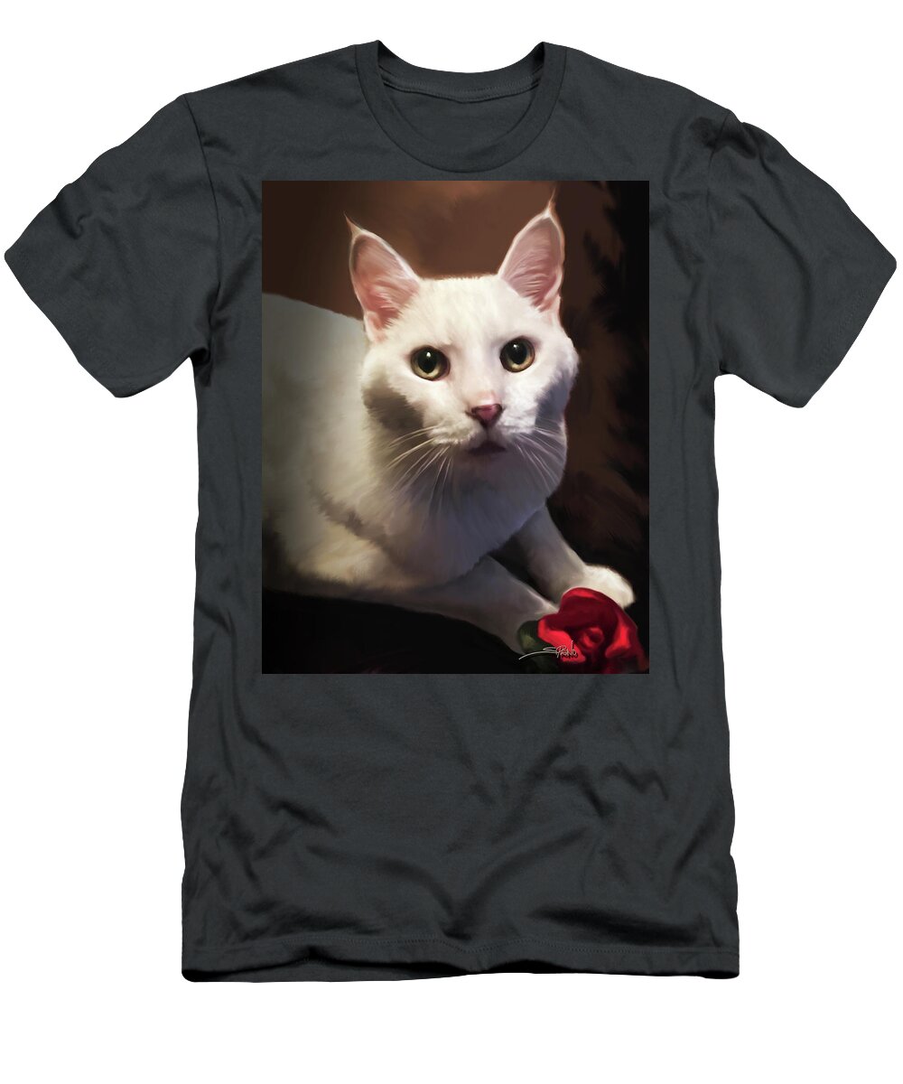 Cat T-Shirt featuring the painting Whiskers and Rose by Michael Spano