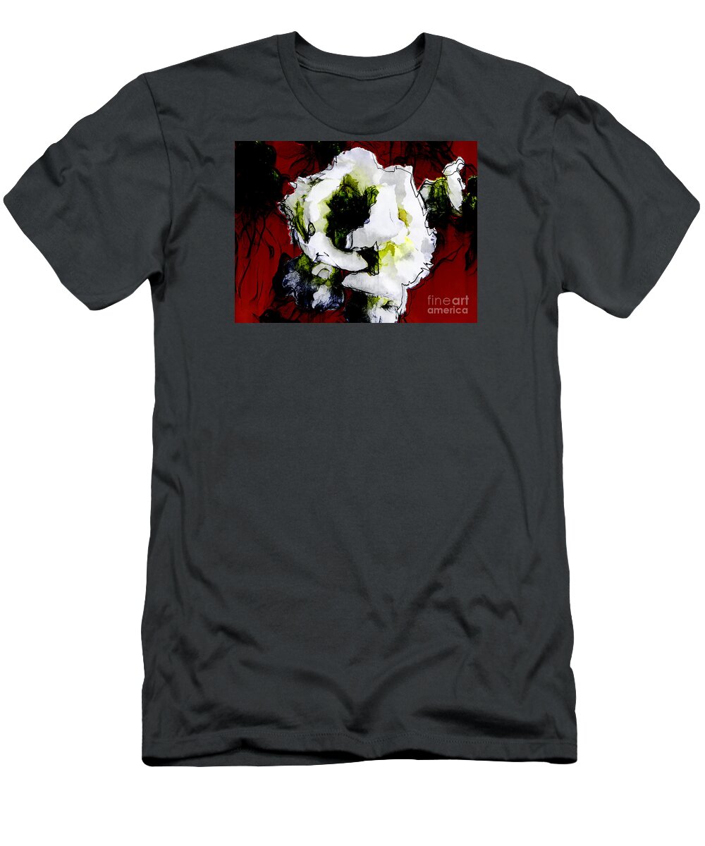 White Flower Red Background Plant Craig Walters A An The Photo Photograph Art Artist Artistic Photographic Digital Flowers T-Shirt featuring the digital art White Flower on Red Background by Craig Walters