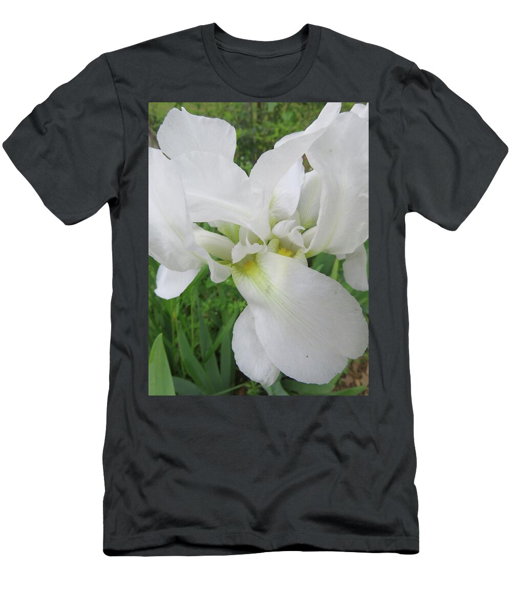 Iris T-Shirt featuring the photograph White Iris by Judith Lauter