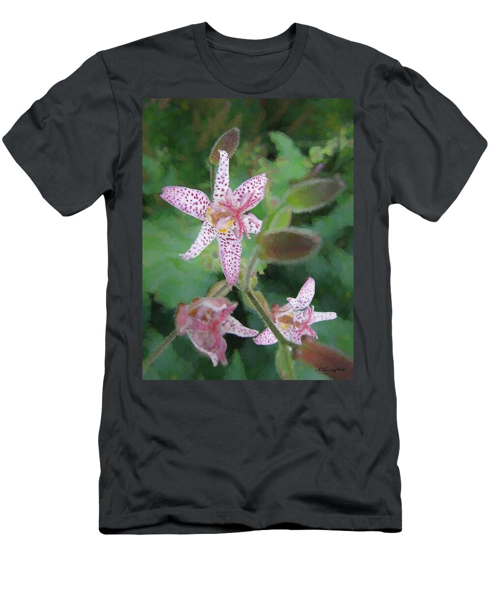 White T-Shirt featuring the painting White Tiger Lilies by Maciek Froncisz