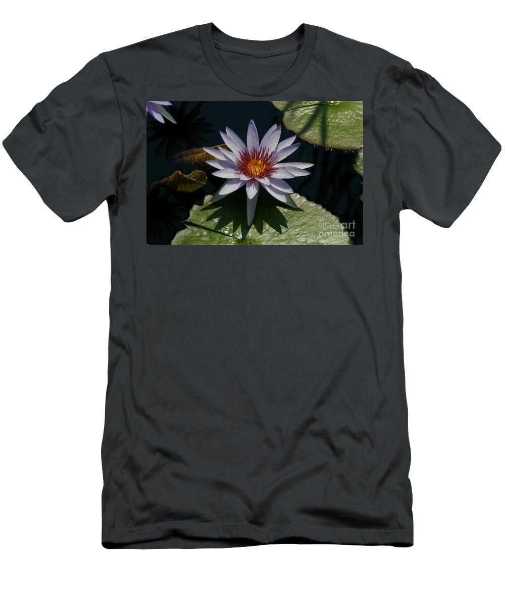White T-Shirt featuring the photograph White, Yellow and Red Lotus Waterlily by Jackie Irwin
