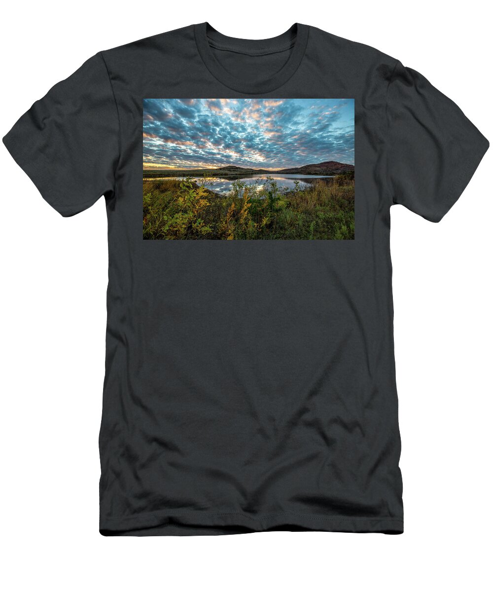 Oklahoma T-Shirt featuring the photograph Wichitas Wonder - Mackerel Sky and Fall Sunset in Southwest Oklahoma by Southern Plains Photography