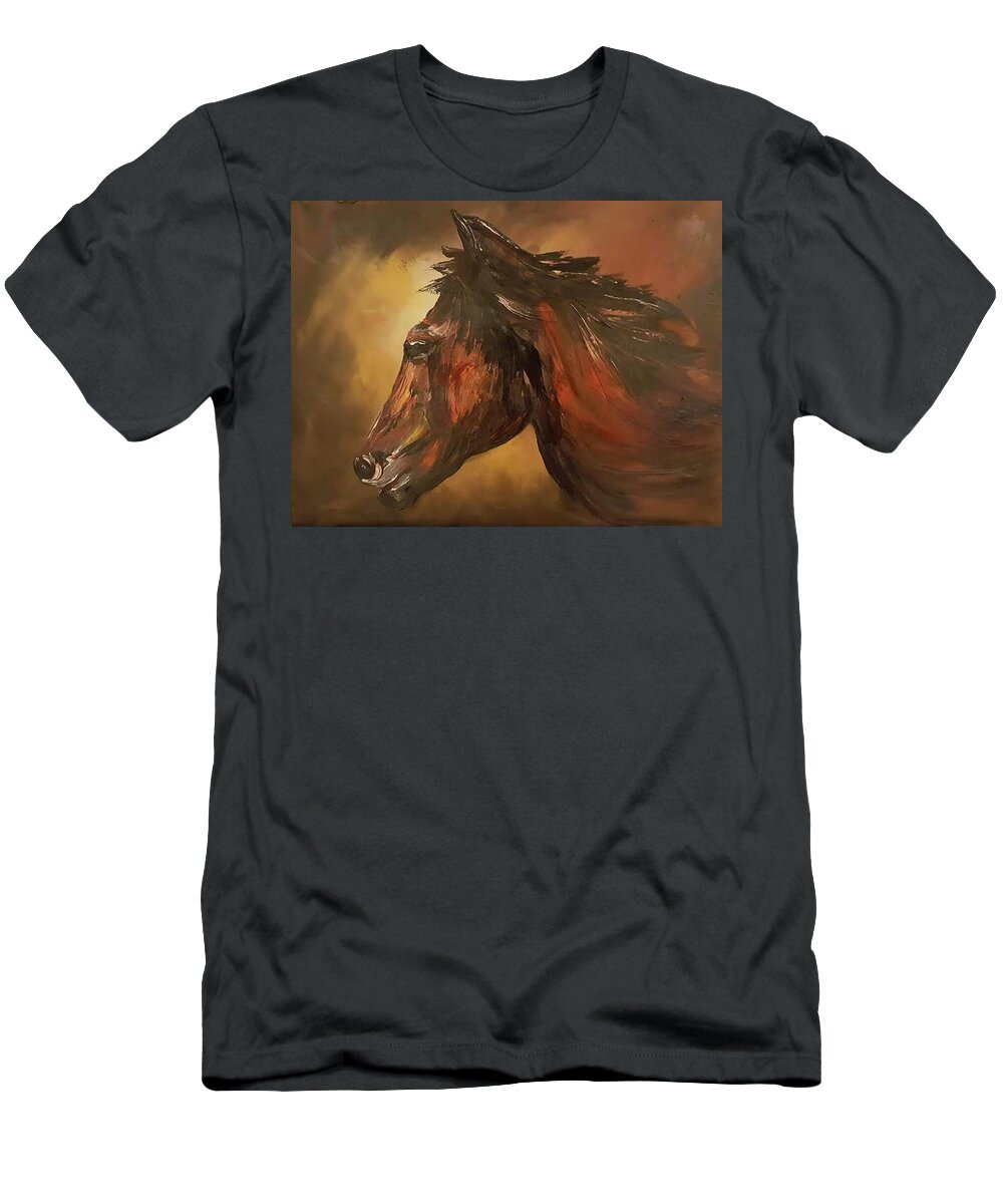 Horse T-Shirt featuring the painting Wild and Free          83 by Cheryl Nancy Ann Gordon