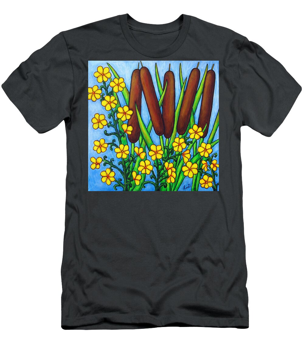 Cat Tails T-Shirt featuring the painting Wild Medley by Lisa Lorenz
