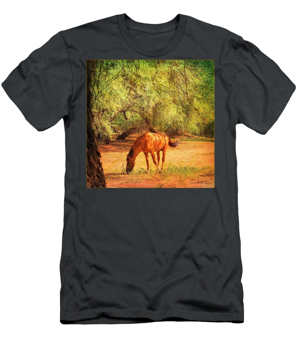 Horse T-Shirt featuring the photograph Wild Mustang Peaceful Grazing by Barbara Zahno