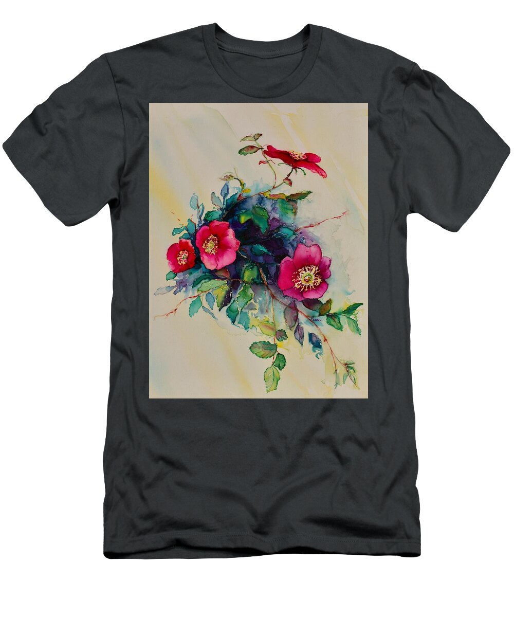  T-Shirt featuring the painting Wild Roses by Barbara Pease