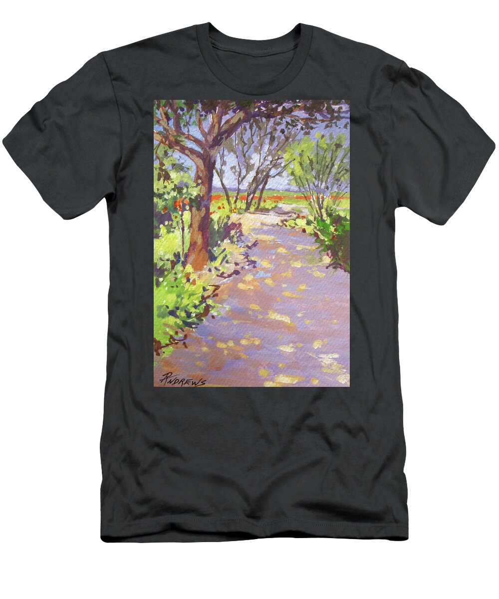 Landscape T-Shirt featuring the painting Wildflower Garden Path, Fredericksburg by Rae Andrews
