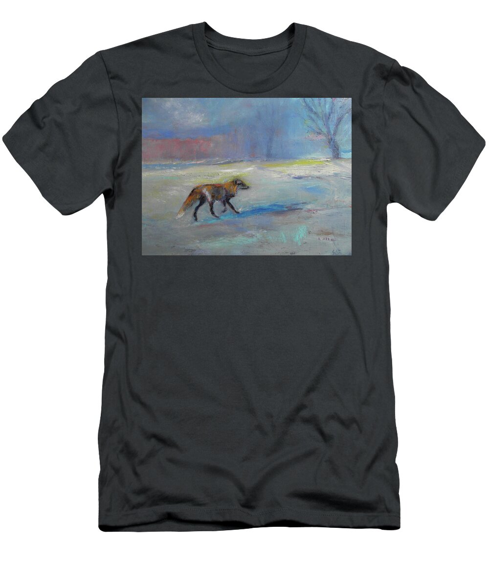 Winter T-Shirt featuring the painting Wiley Fox by Susan Esbensen