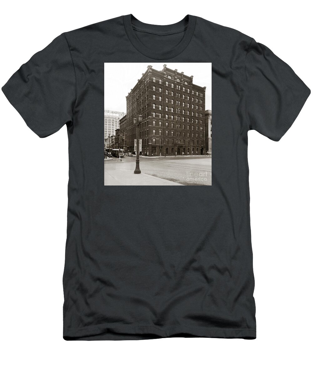 Wilkes Barre T-Shirt featuring the photograph Wilkes Barre PA Hollenback Coal Exchange Building Corner of Market and River Sts April 1937 by Arthur Miller