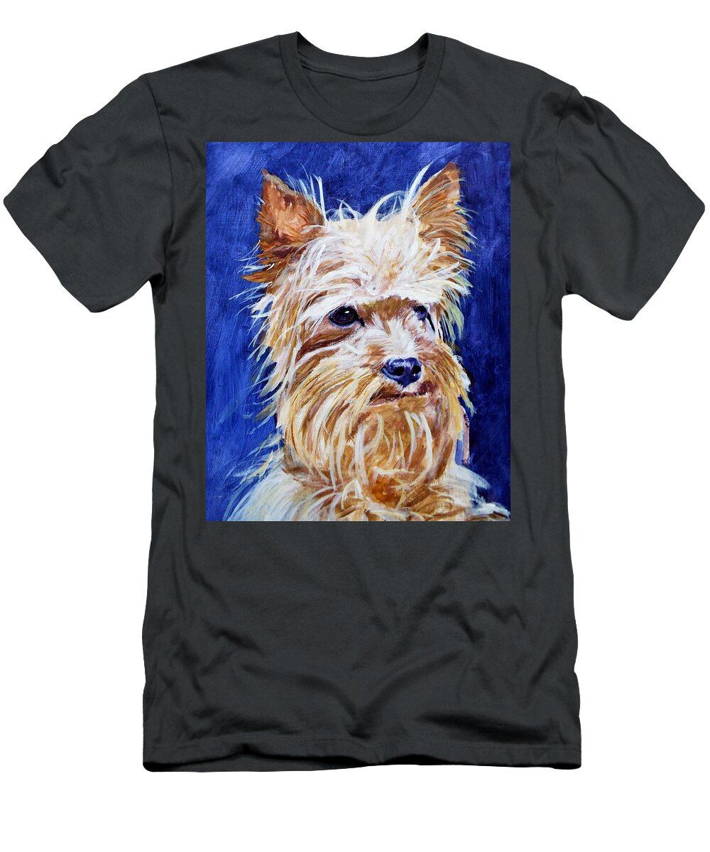 Impressionist Dog T-Shirt featuring the painting Windblown Yorkshire by Michael Dillon