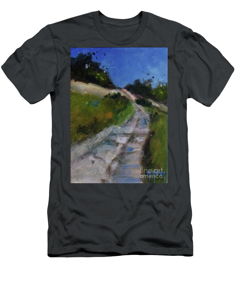 Road T-Shirt featuring the painting Winding Road Nature Path Hiking wilderness by Mary Hubley