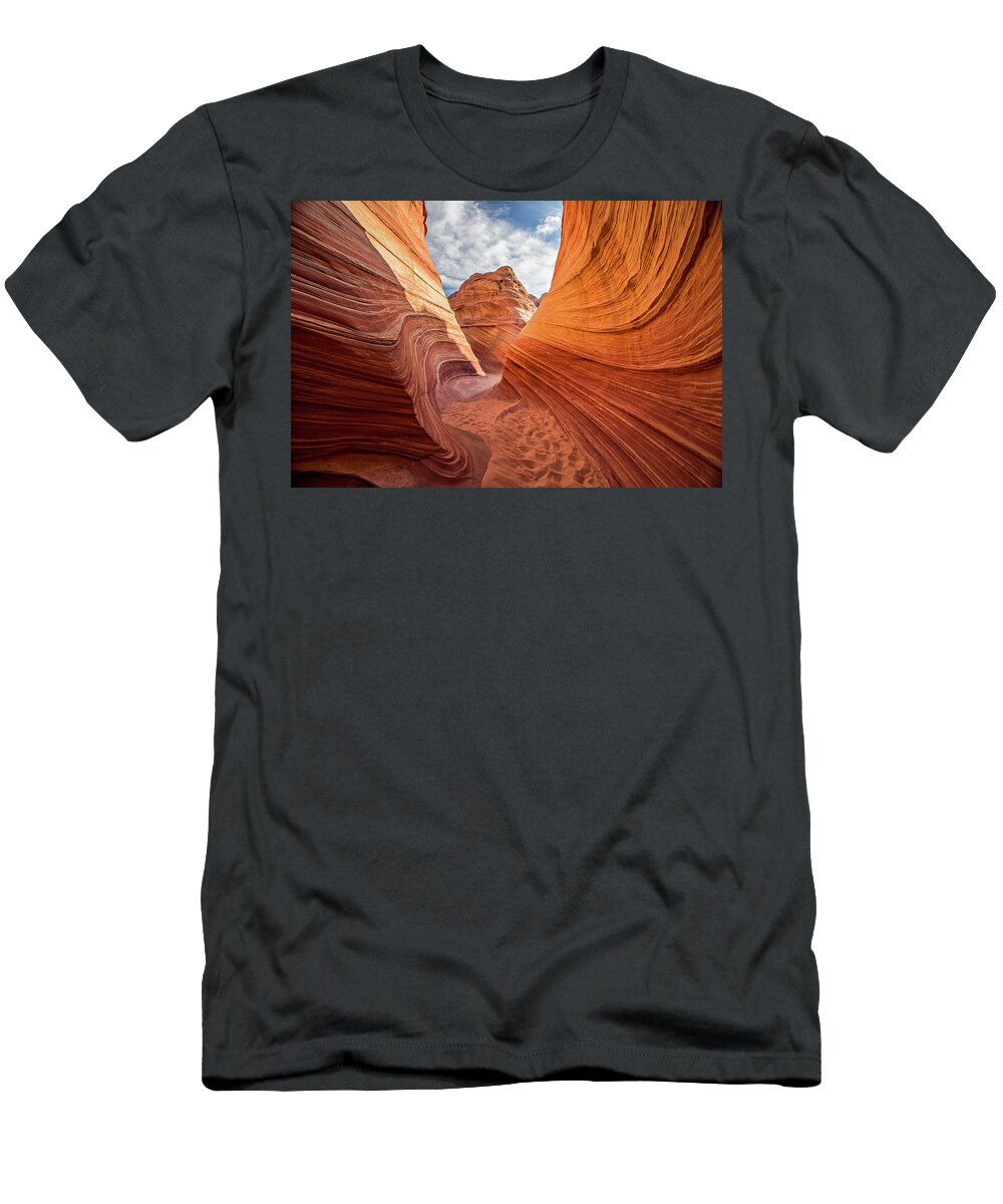 The Wave T-Shirt featuring the photograph Winding Stripes of Sandstone by Wesley Aston