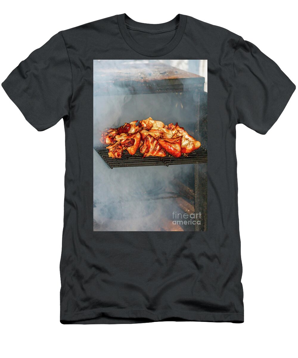 Spicy T-Shirt featuring the photograph Wings on the grill by Tracy Brock