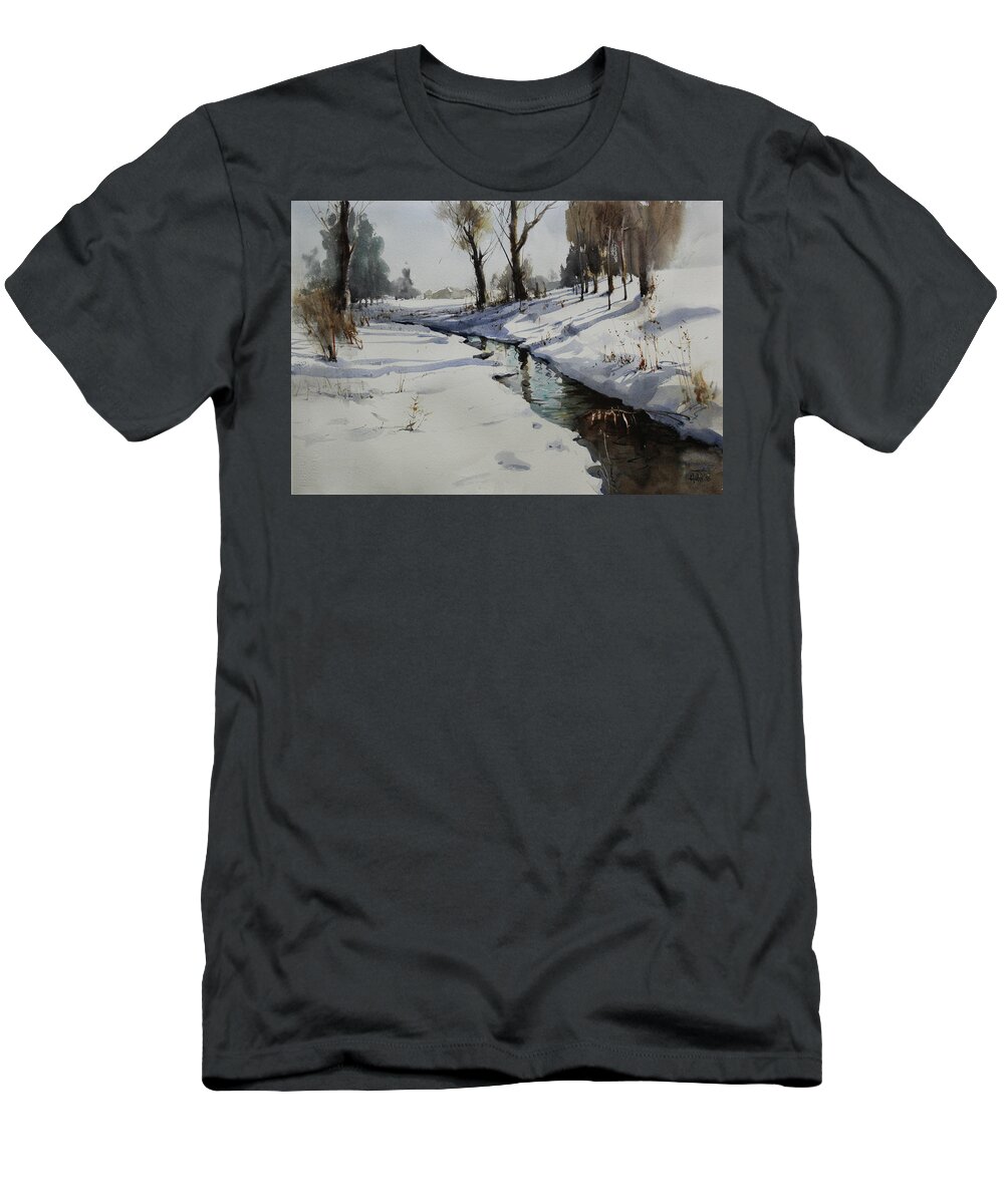 Winter T-Shirt featuring the painting Winter_ 2018, Canada by Helal Uddin