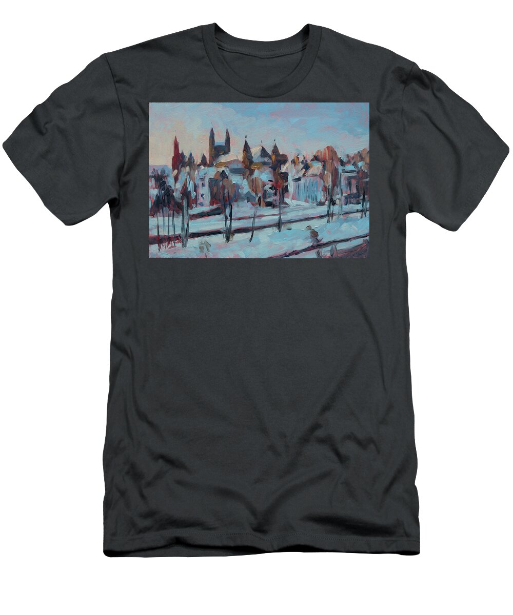 Maastricht T-Shirt featuring the painting Winter Basilica Our Lady Maastricht by Nop Briex