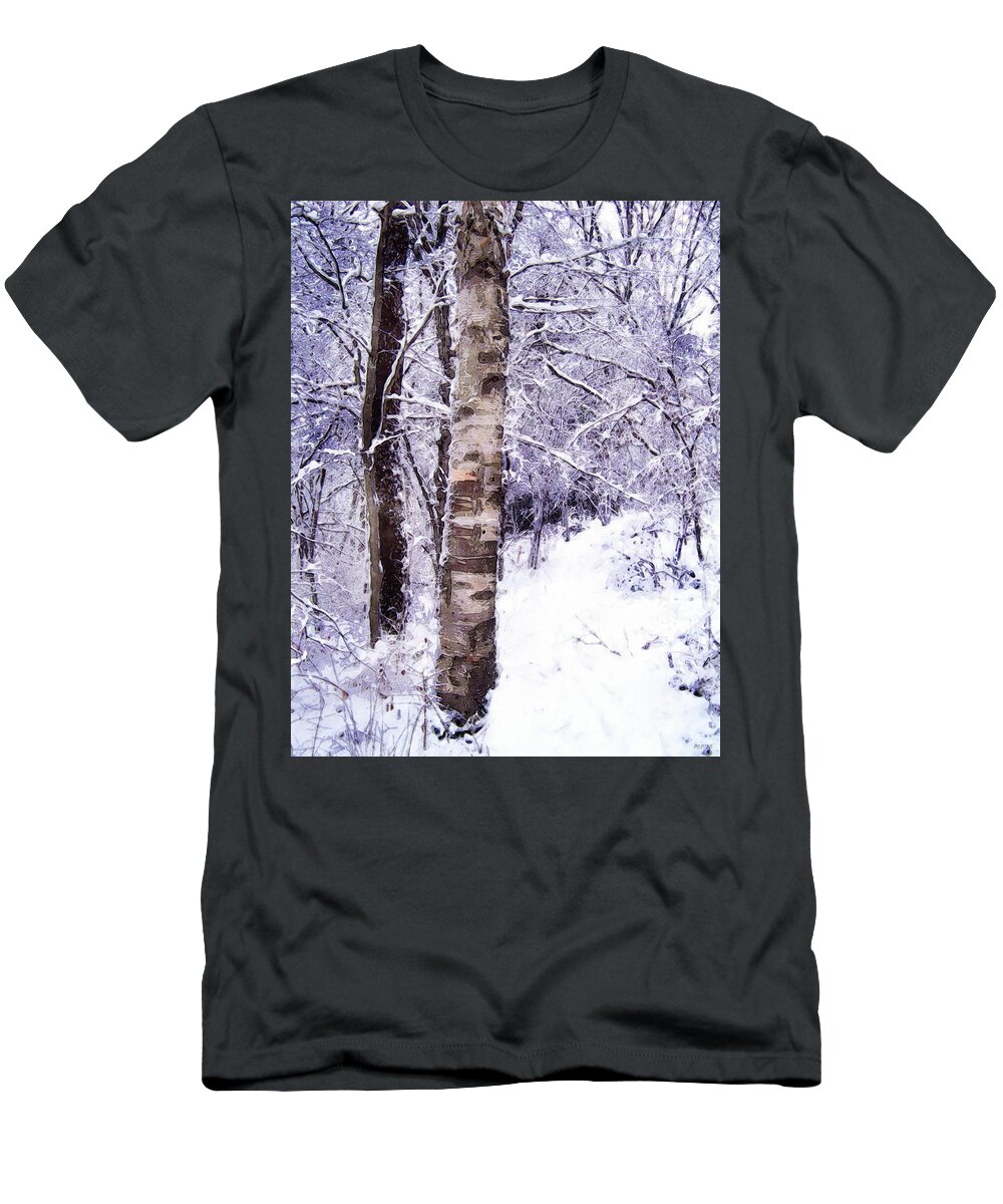 Birch Tree T-Shirt featuring the photograph Winter Birch Tree by Phil Perkins