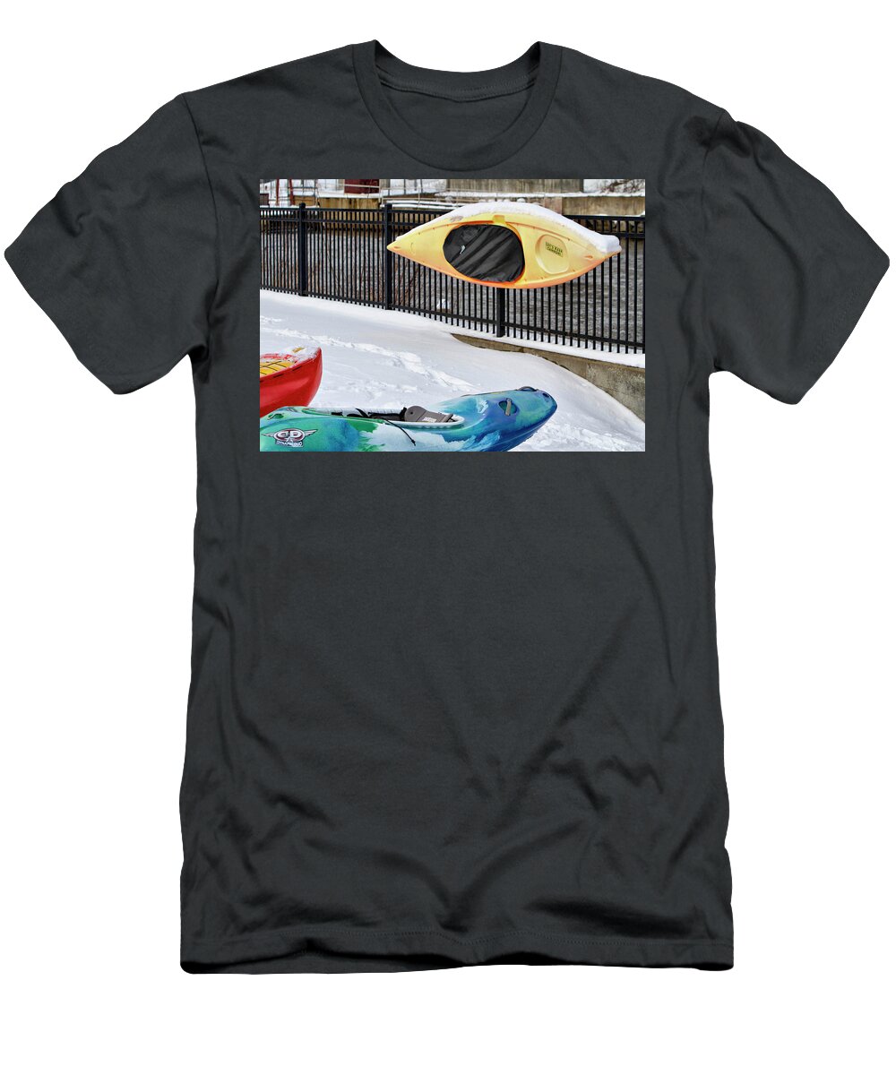 Kayaking T-Shirt featuring the photograph Winter Kayaking by Betty Pauwels