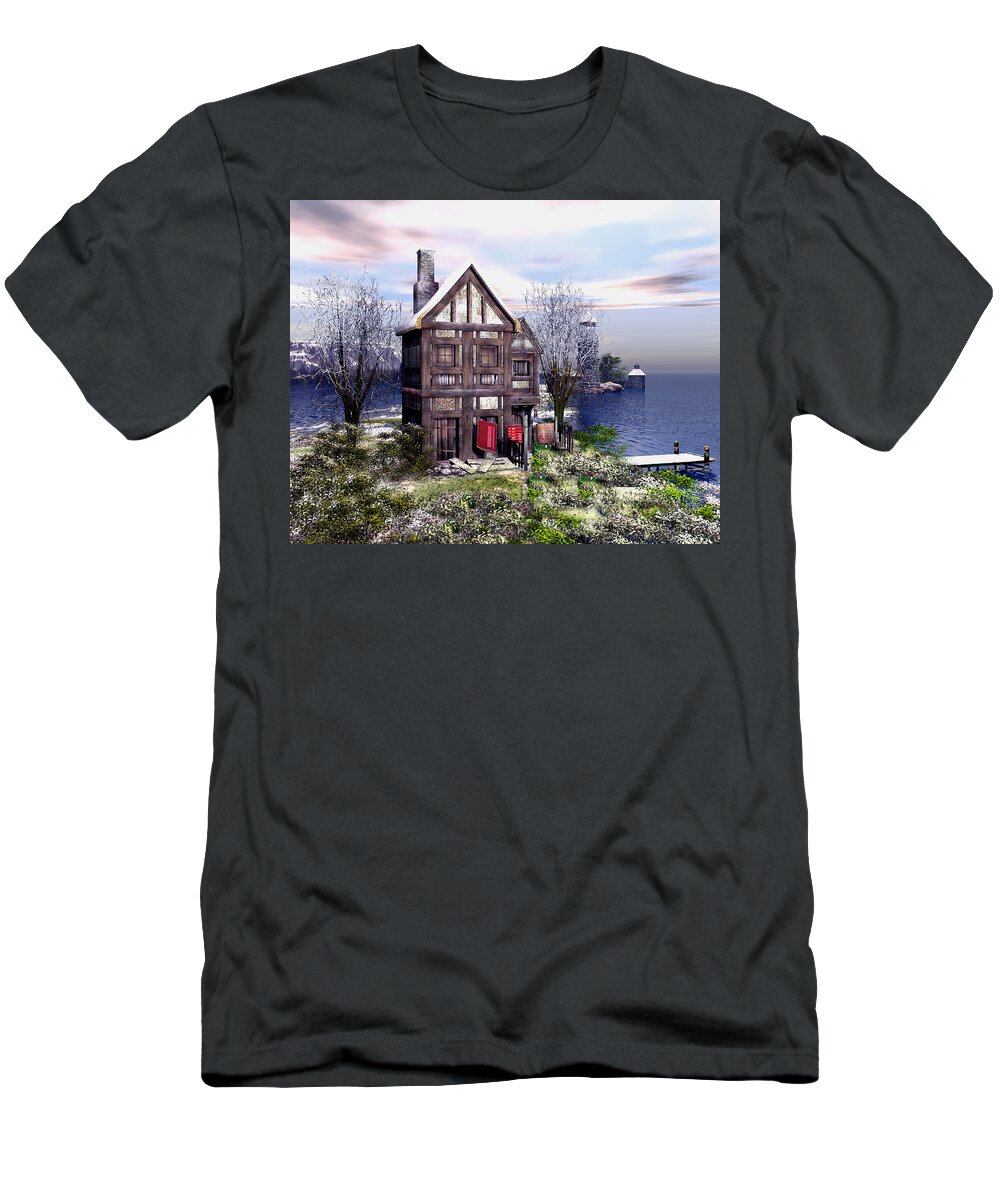 Winter Scene By The Ocean T-Shirt featuring the digital art Winter Scene by the ocean by John Junek