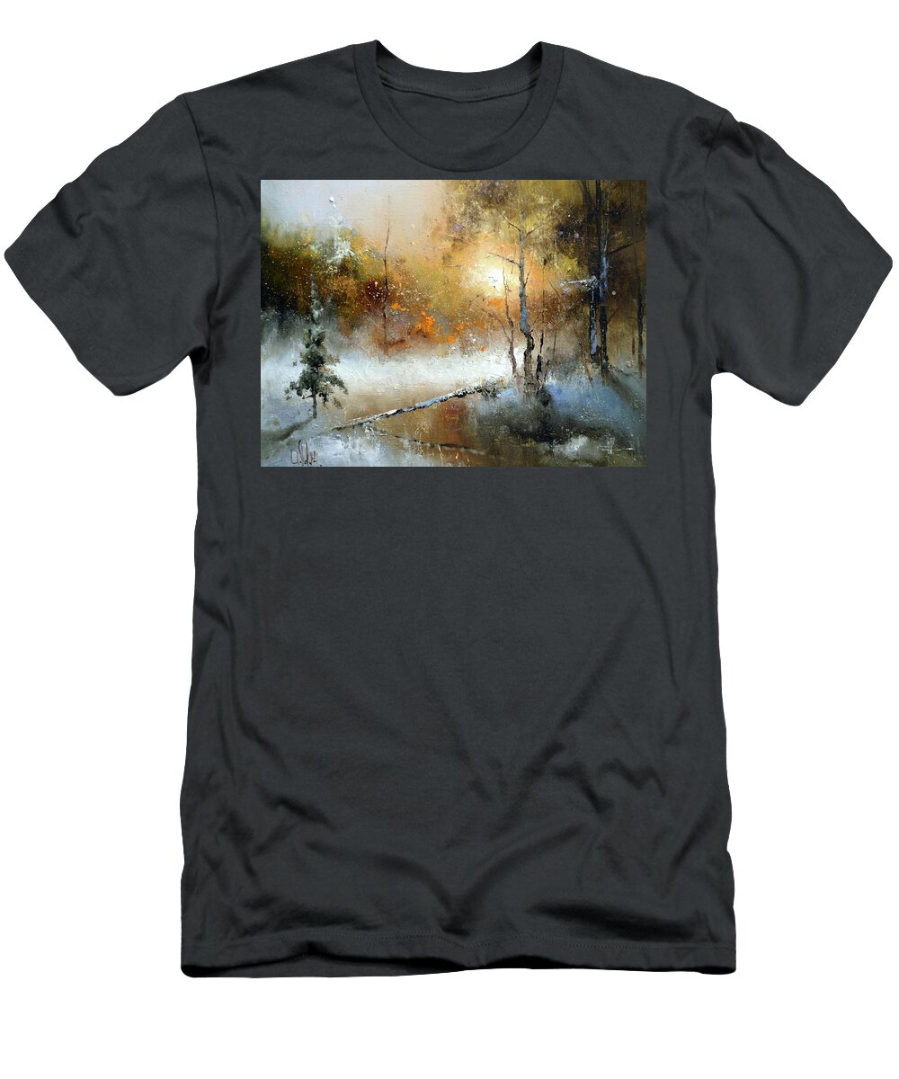Russian Artists New Wave T-Shirt featuring the painting Winter Sunset by Igor Medvedev