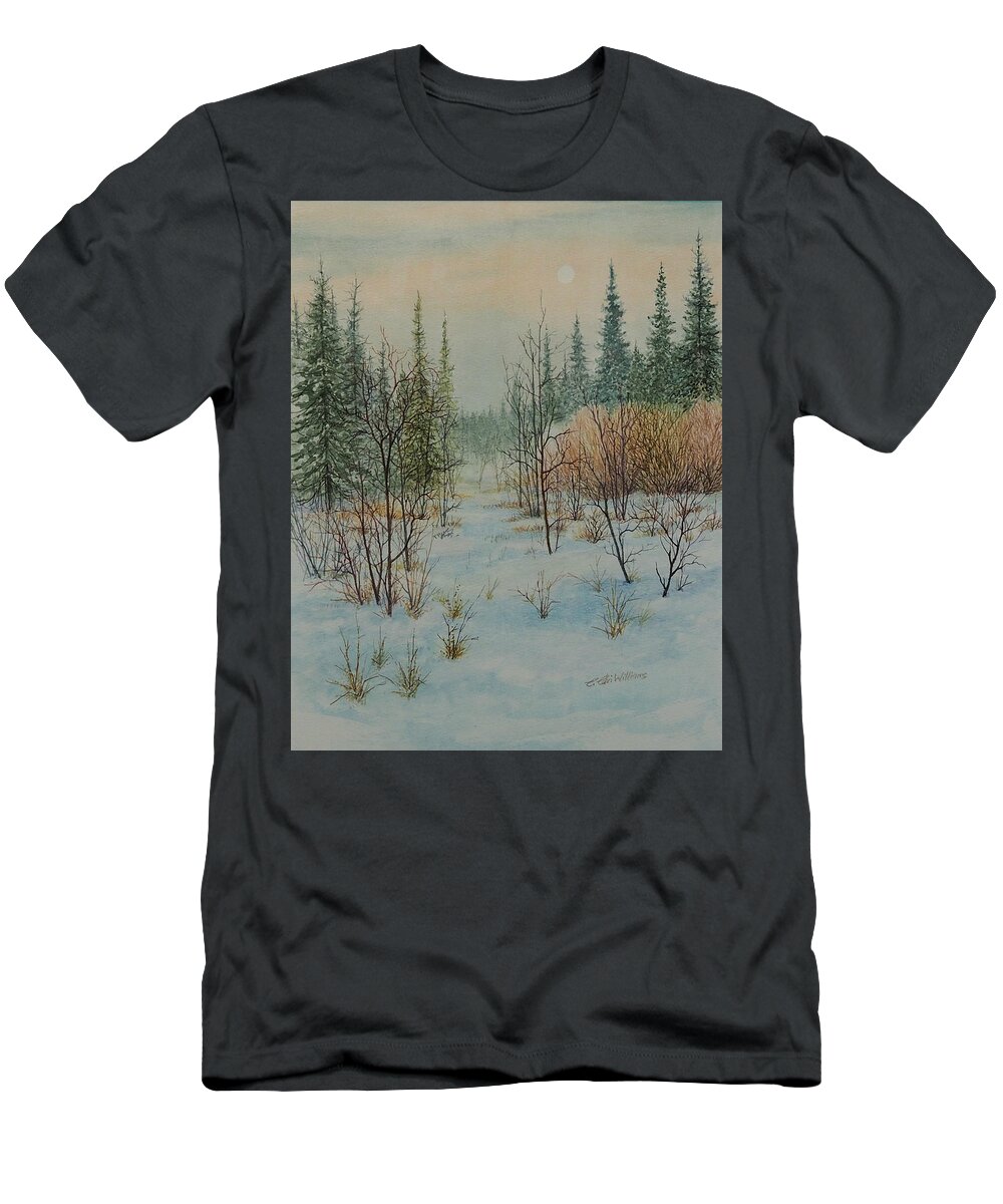 Watercolor T-Shirt featuring the painting Winter Trail Alberta by E Colin Williams ARCA