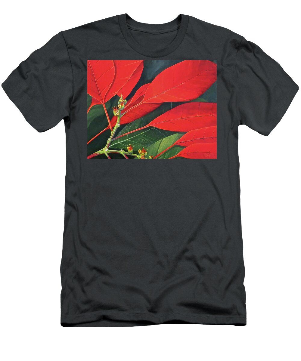 Poinsettia T-Shirt featuring the painting Winter's Child by Hunter Jay