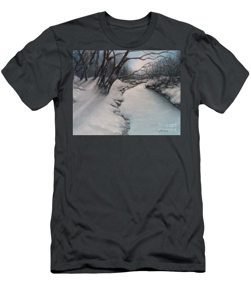 Winter T-Shirt featuring the painting Winters Grip by Peggy Miller