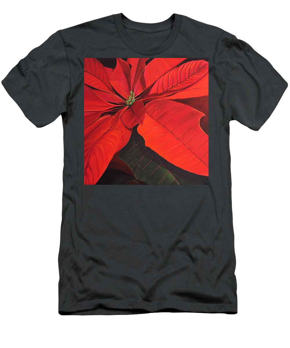 Red Poinsettia T-Shirt featuring the painting Wintersong by Hunter Jay