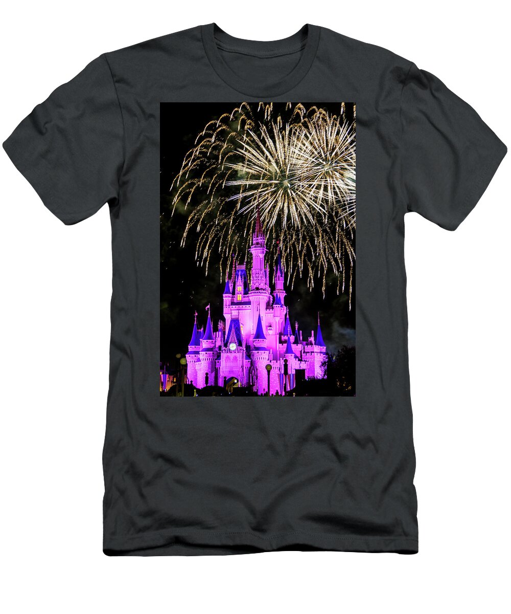 Disney T-Shirt featuring the photograph Wishes fireworks Disney world by Andy Myatt