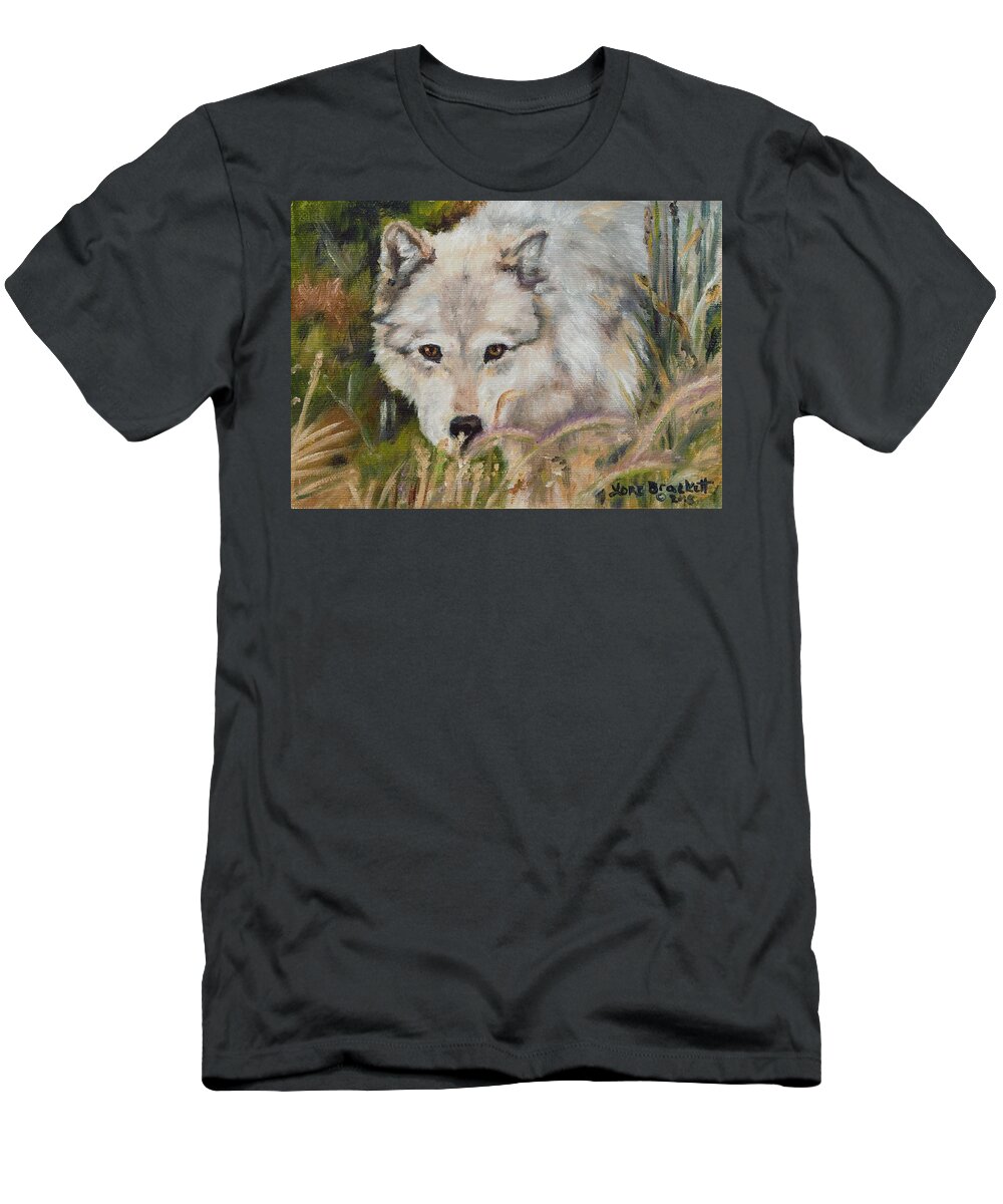 Wolf T-Shirt featuring the painting Wolf Among Foxtails by Lori Brackett