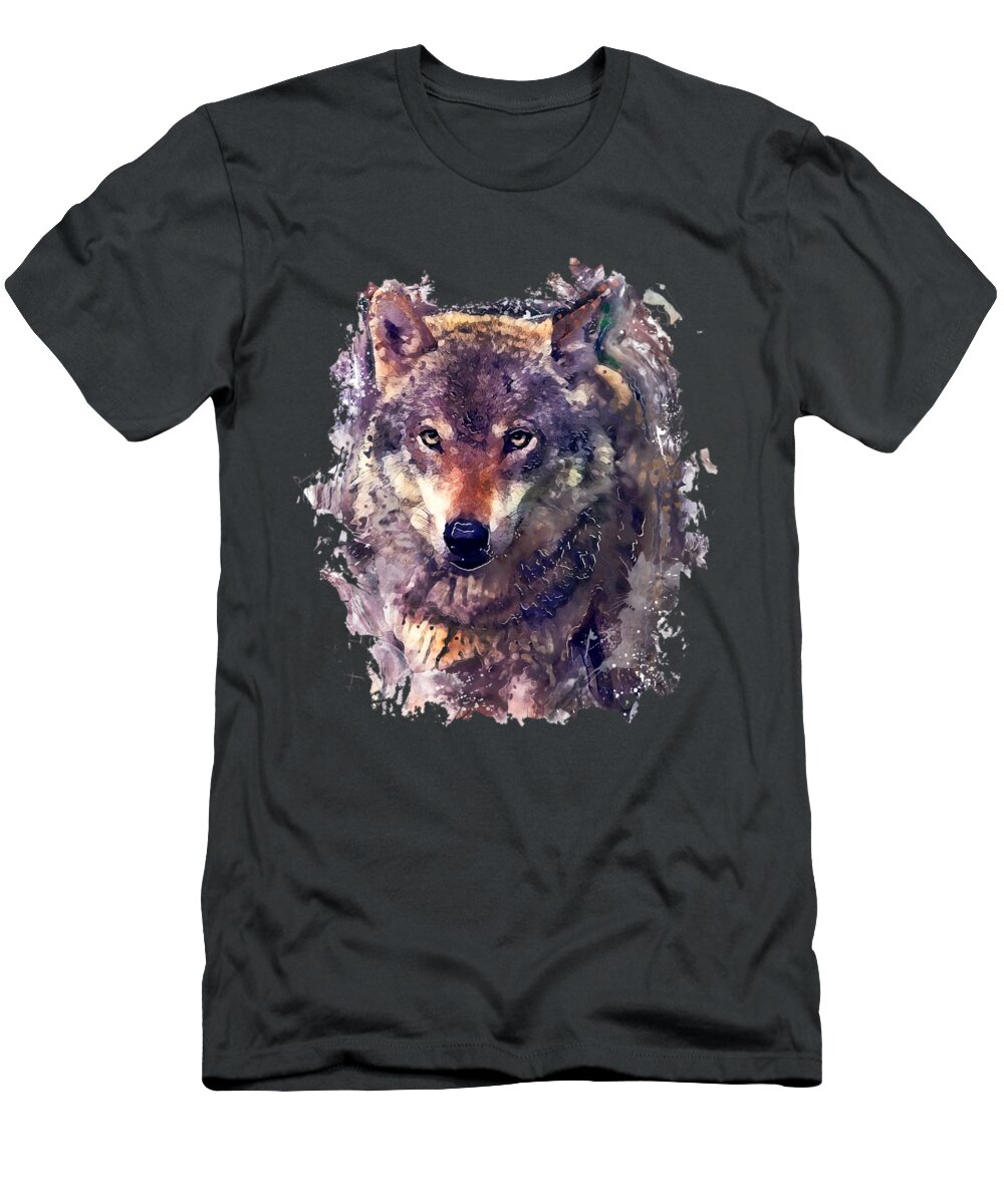 Wolf T-Shirt featuring the painting Wolf watercolor painting by Justyna Jaszke JBJart