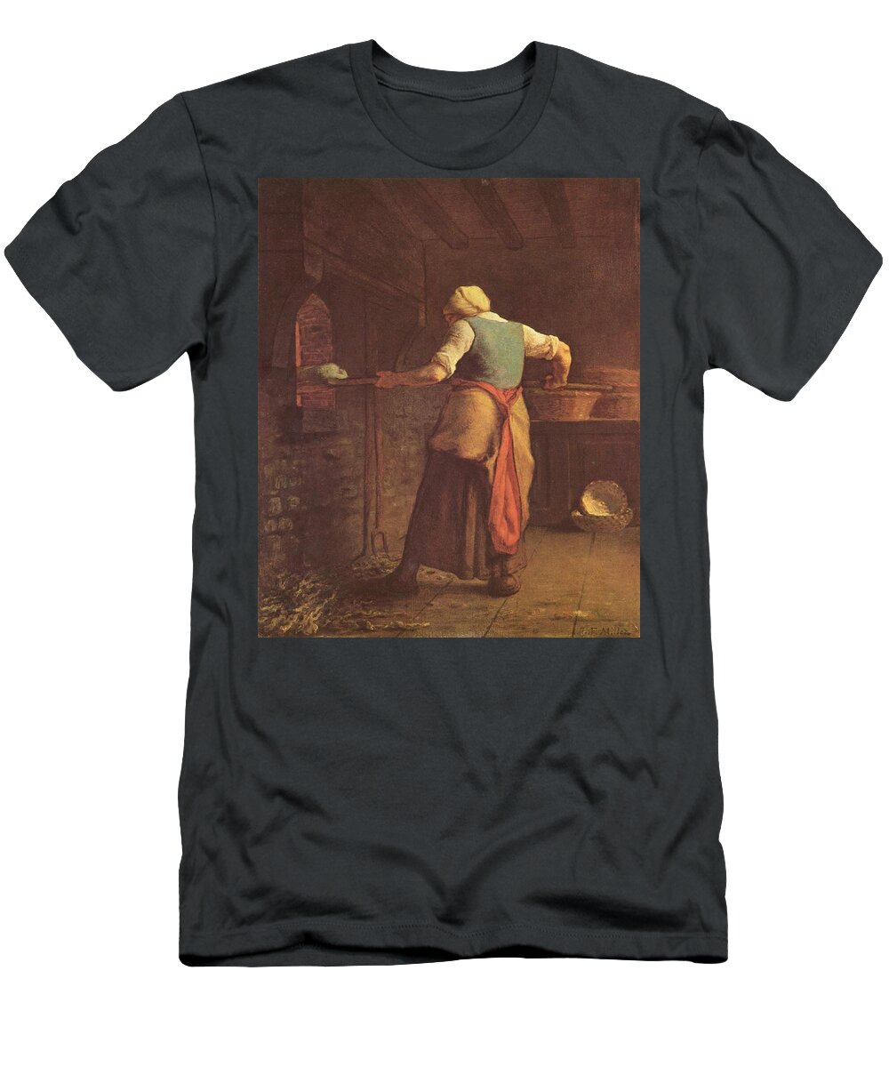 Woman Baking Bread - Jean-francois Millet T-Shirt featuring the painting Woman baking bread by MotionAge Designs