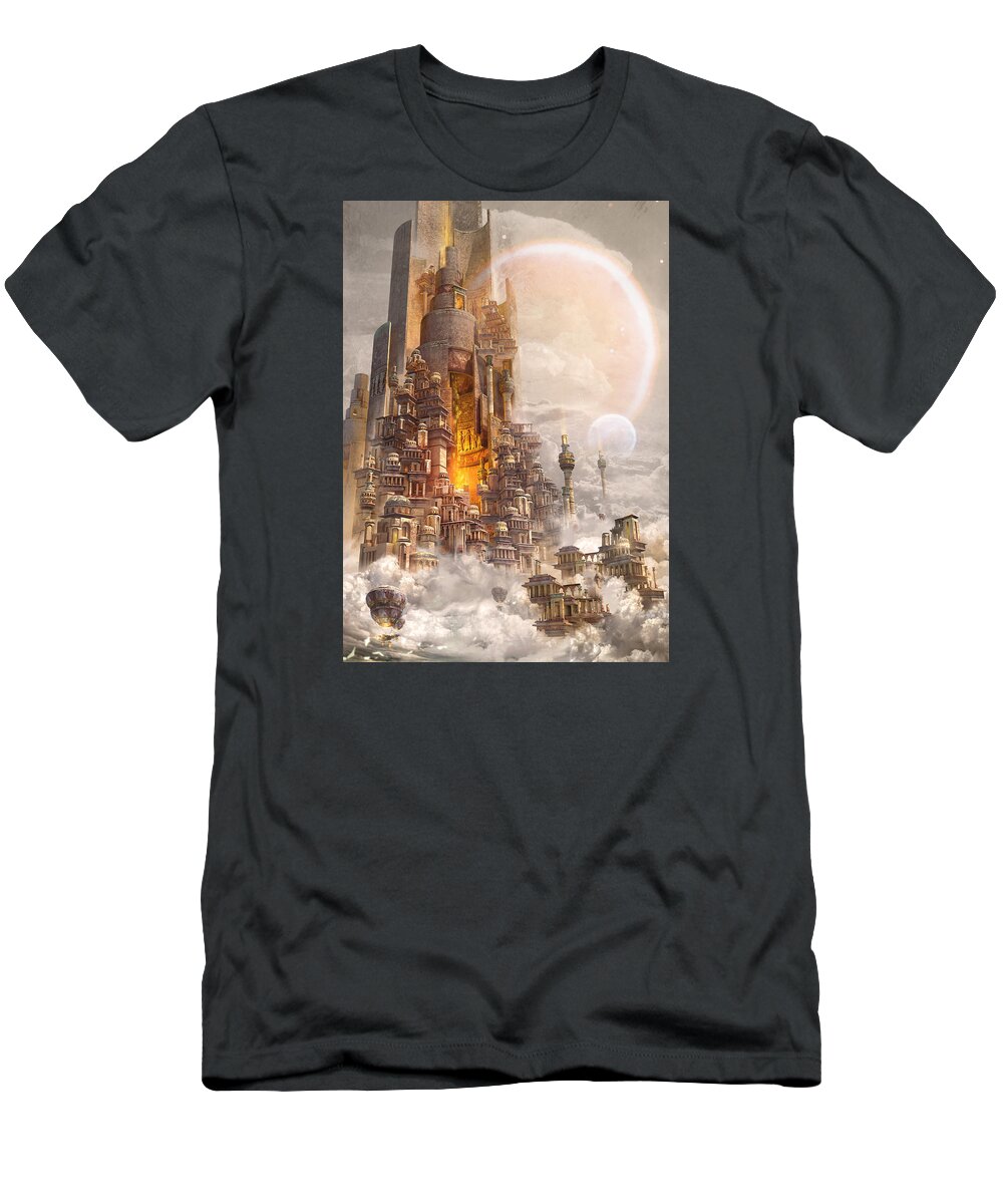 Landscape T-Shirt featuring the digital art Wonders Tower Of Babylon by Te Hu