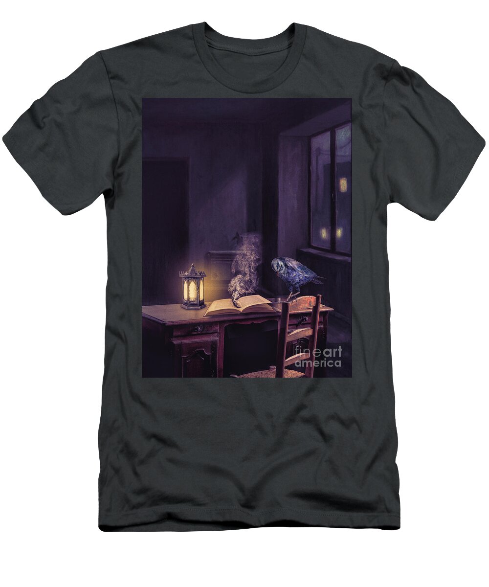 Crow T-Shirt featuring the mixed media Working Overtime by Jim Hatch
