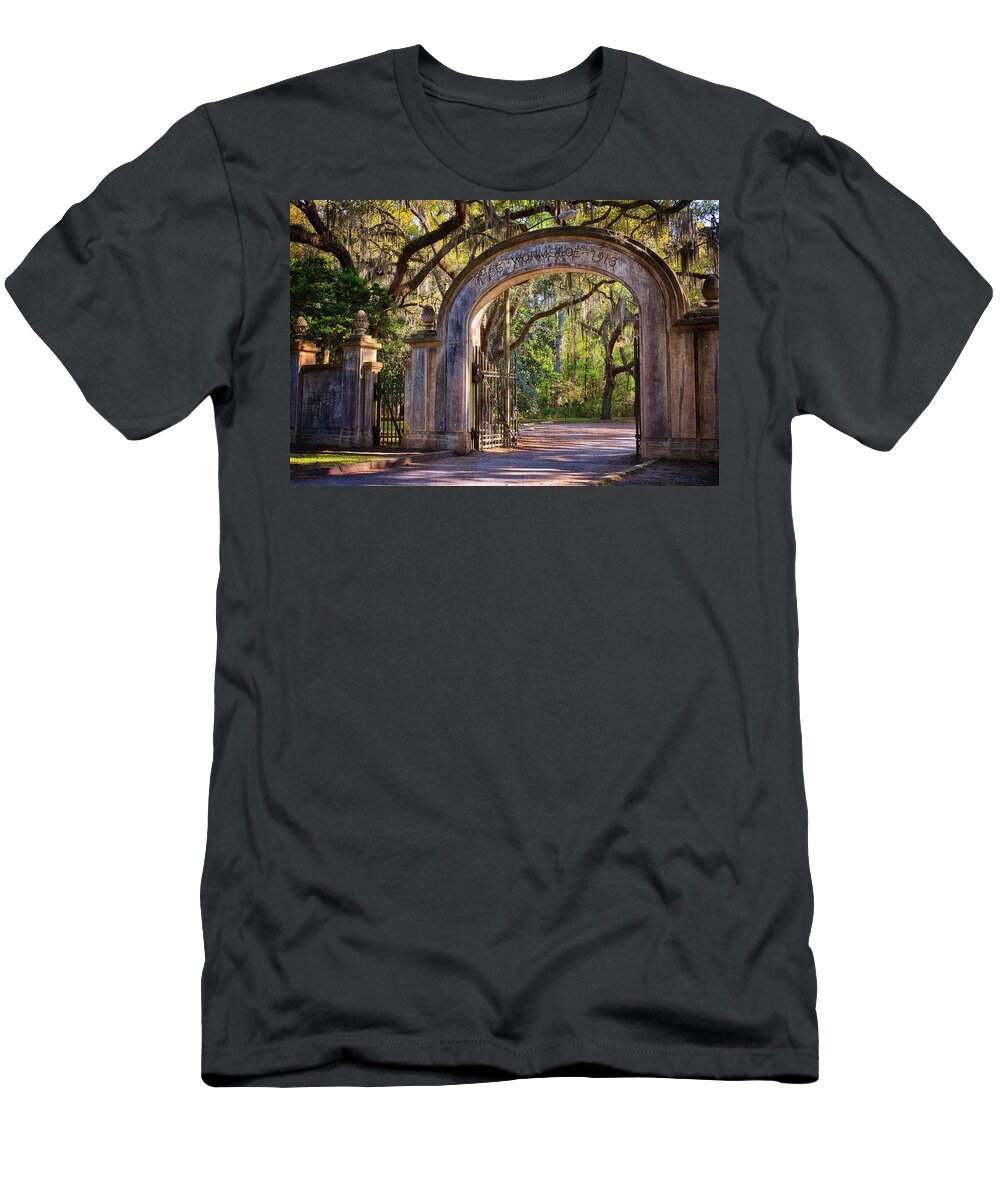 Savannah T-Shirt featuring the photograph Wormsloe Plantation Gate by Joan Carroll