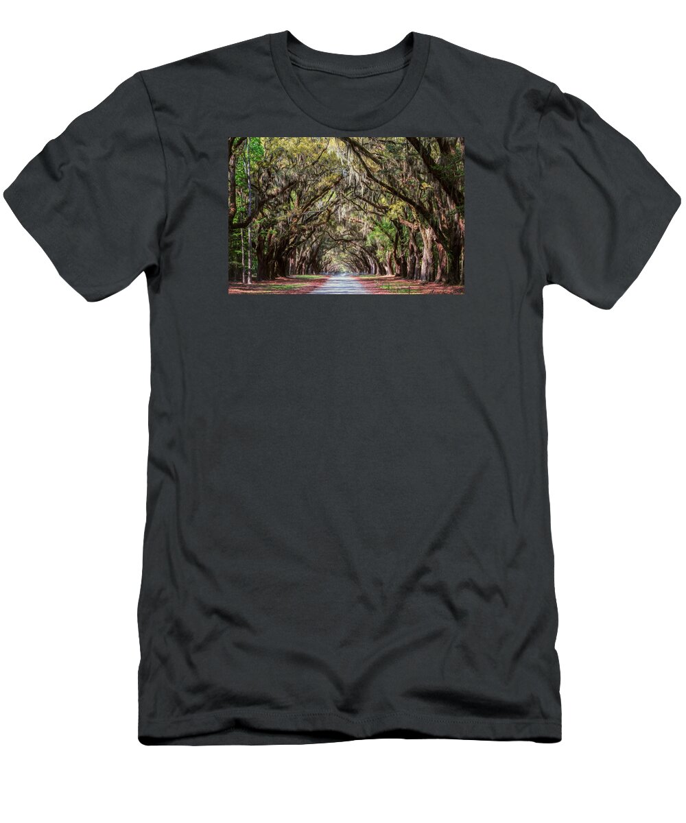 Savannah T-Shirt featuring the photograph Wormsloe Plantation Oaks by Joan Carroll