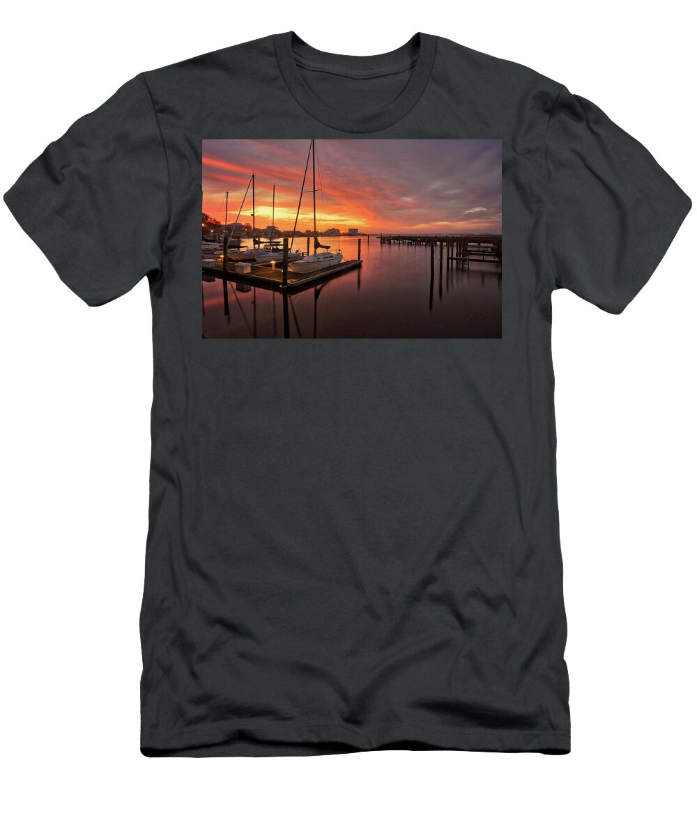 Southport T-Shirt featuring the photograph Yacht Basin Sunrise in Southport by Nick Noble