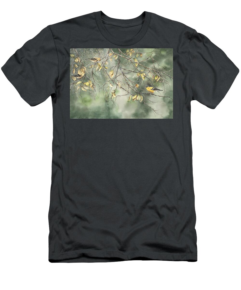 Yellow Finch T-Shirt featuring the painting Yellow Finch by Mary McCullah