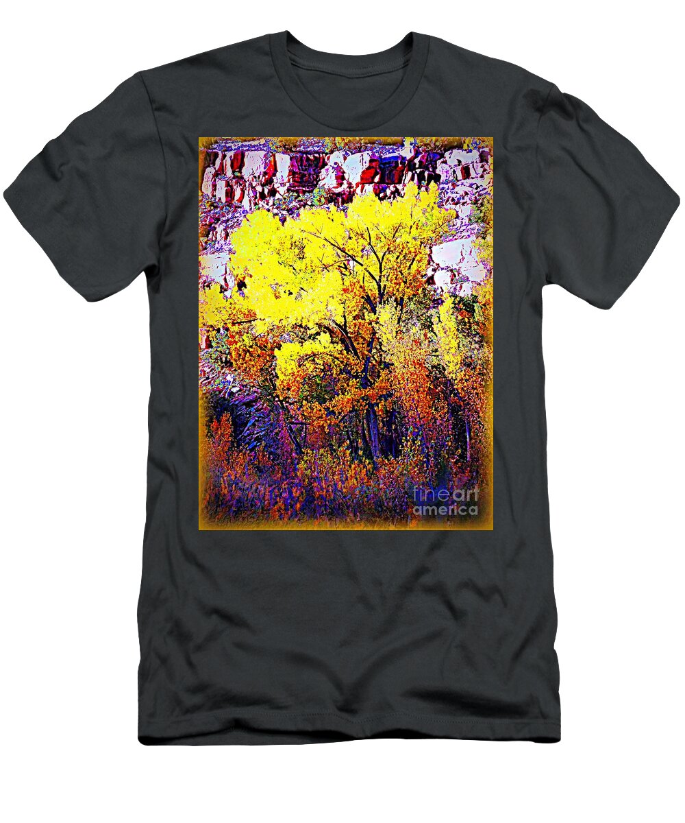 Cottonwood In Yellow Gold After Frost T-Shirt featuring the digital art Yellow Gold after frost by Annie Gibbons