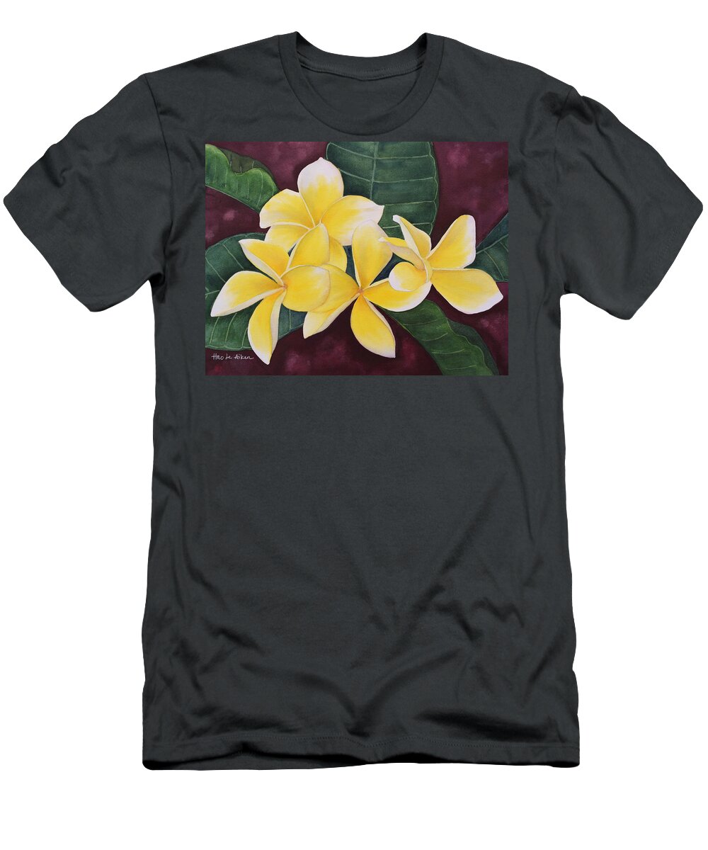 Hao Aiken T-Shirt featuring the painting Yellow Plumerias I - Watercolor by Hao Aiken