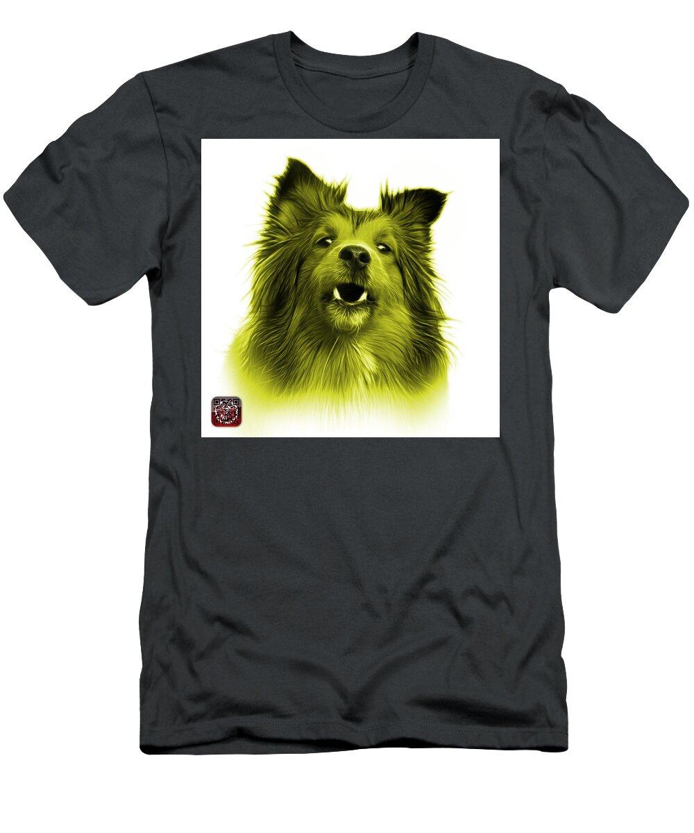Sheltie T-Shirt featuring the painting Yellow Sheltie Dog Art 0207 - WB by James Ahn