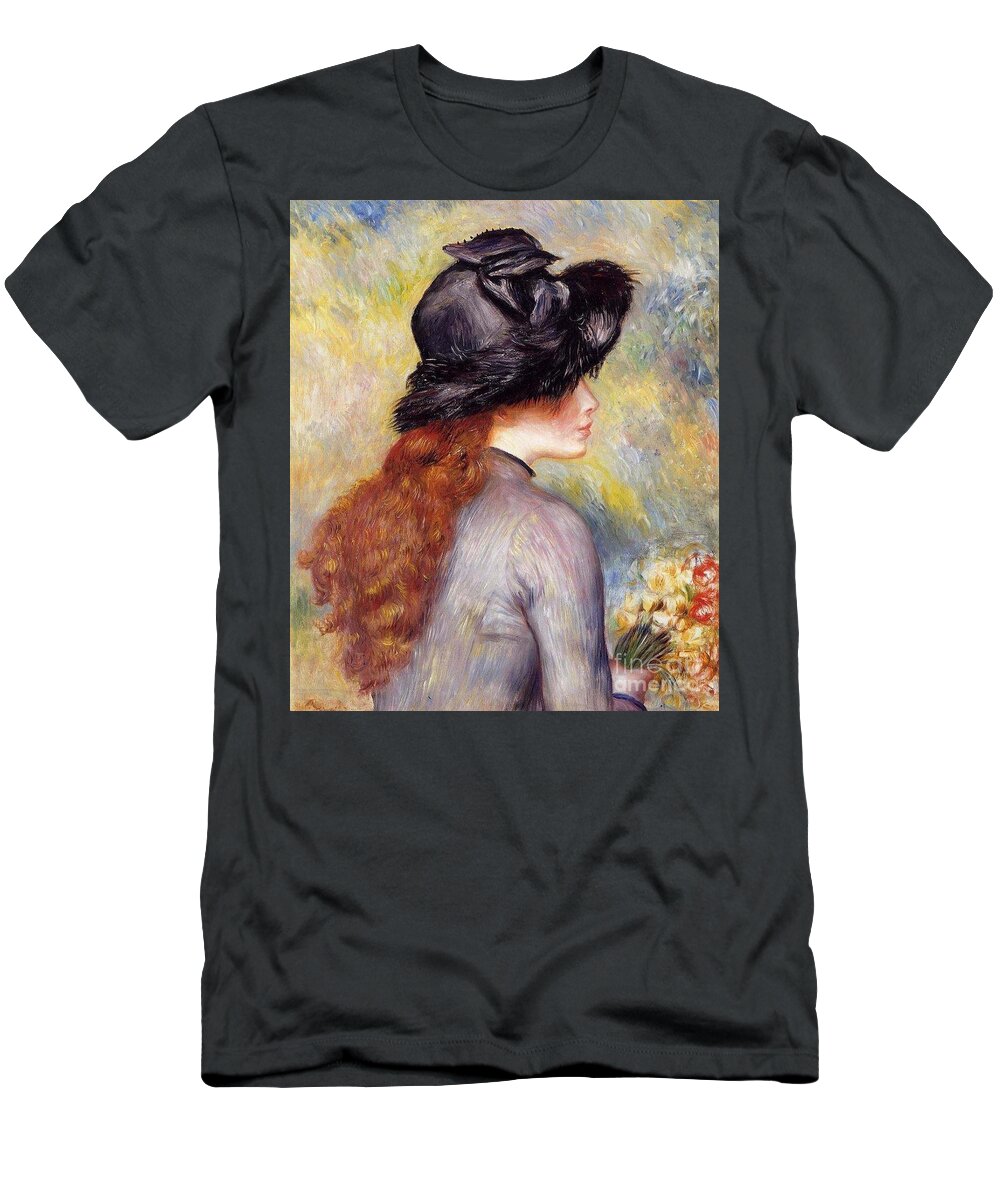 Pierre-auguste Renoir T-Shirt featuring the painting Young Girl with a Bouquet by MotionAge Designs