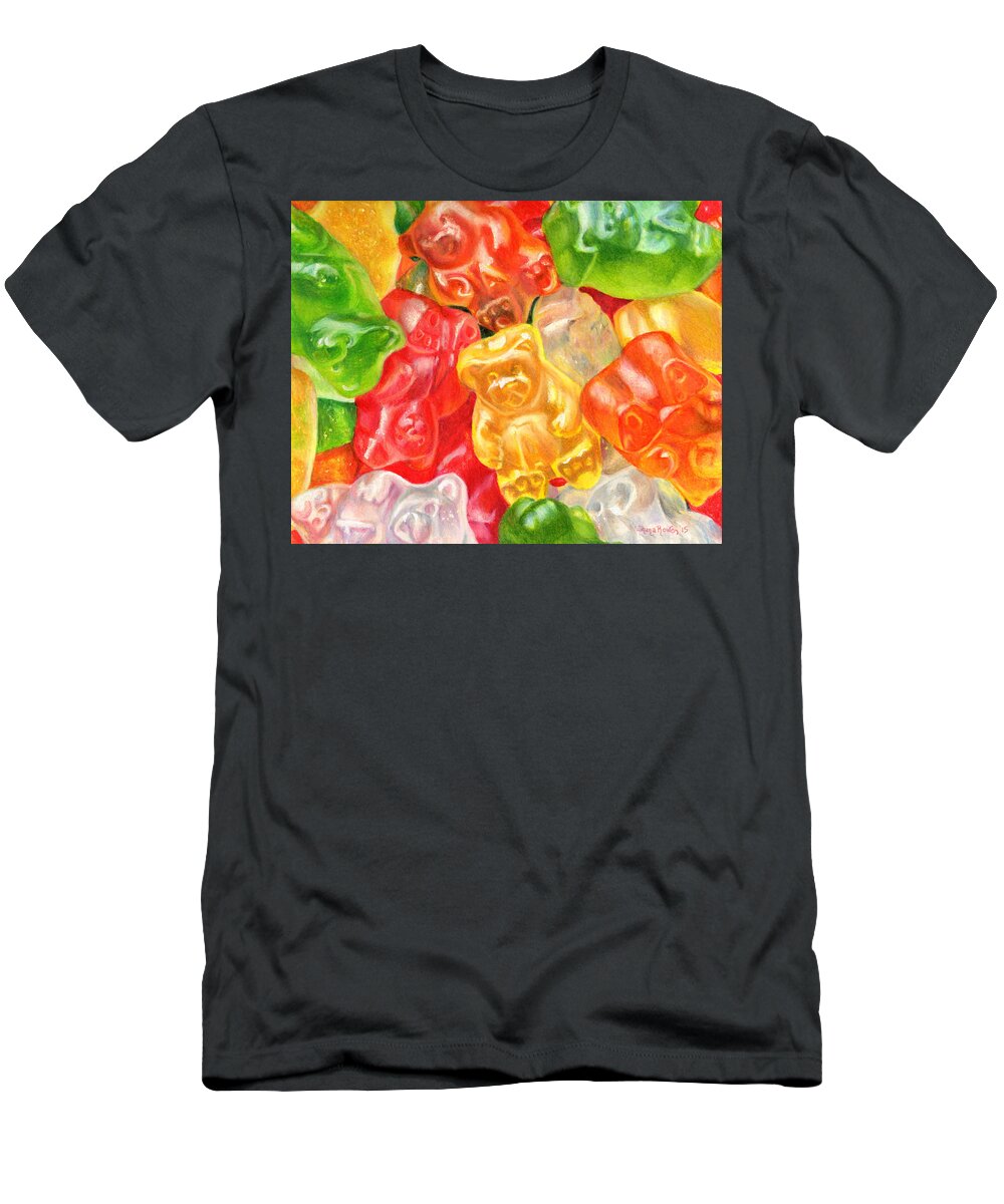 Bear T-Shirt featuring the painting Yummy Gummies For Your Tummy by Shana Rowe Jackson