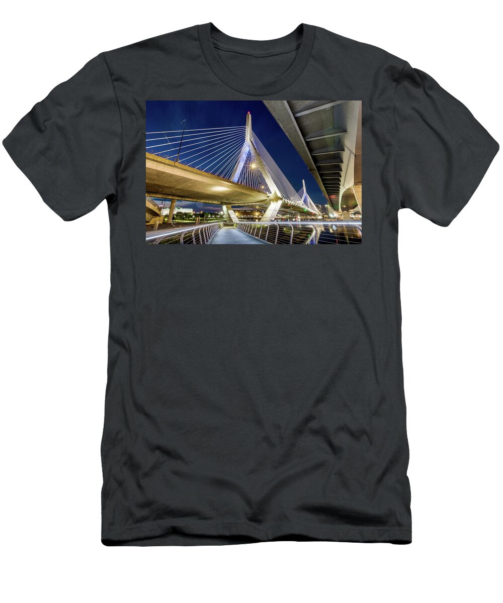 America T-Shirt featuring the photograph Zakim Bridge From Bridge Under Another Bridge by Val Black Russian Tourchin