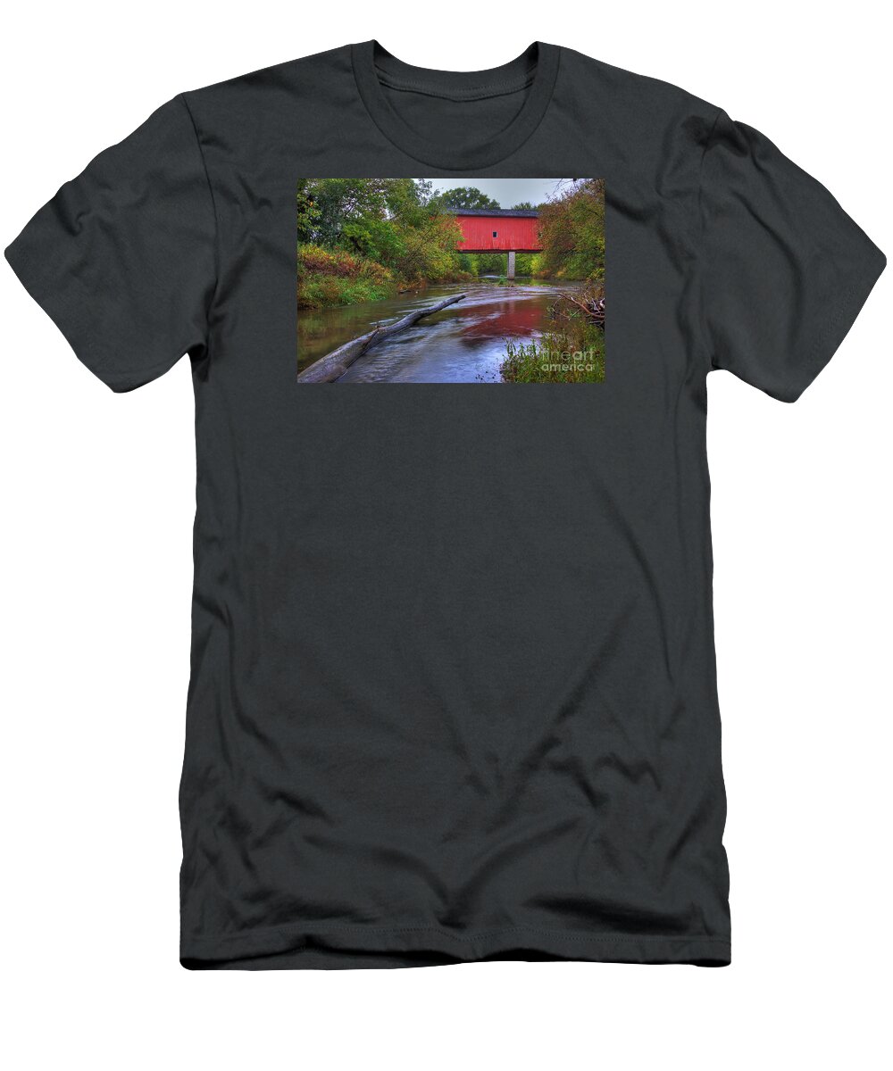 Zumbrota T-Shirt featuring the photograph Zumbrota Minnesota Historic Covered Bridge 5 by Wayne Moran