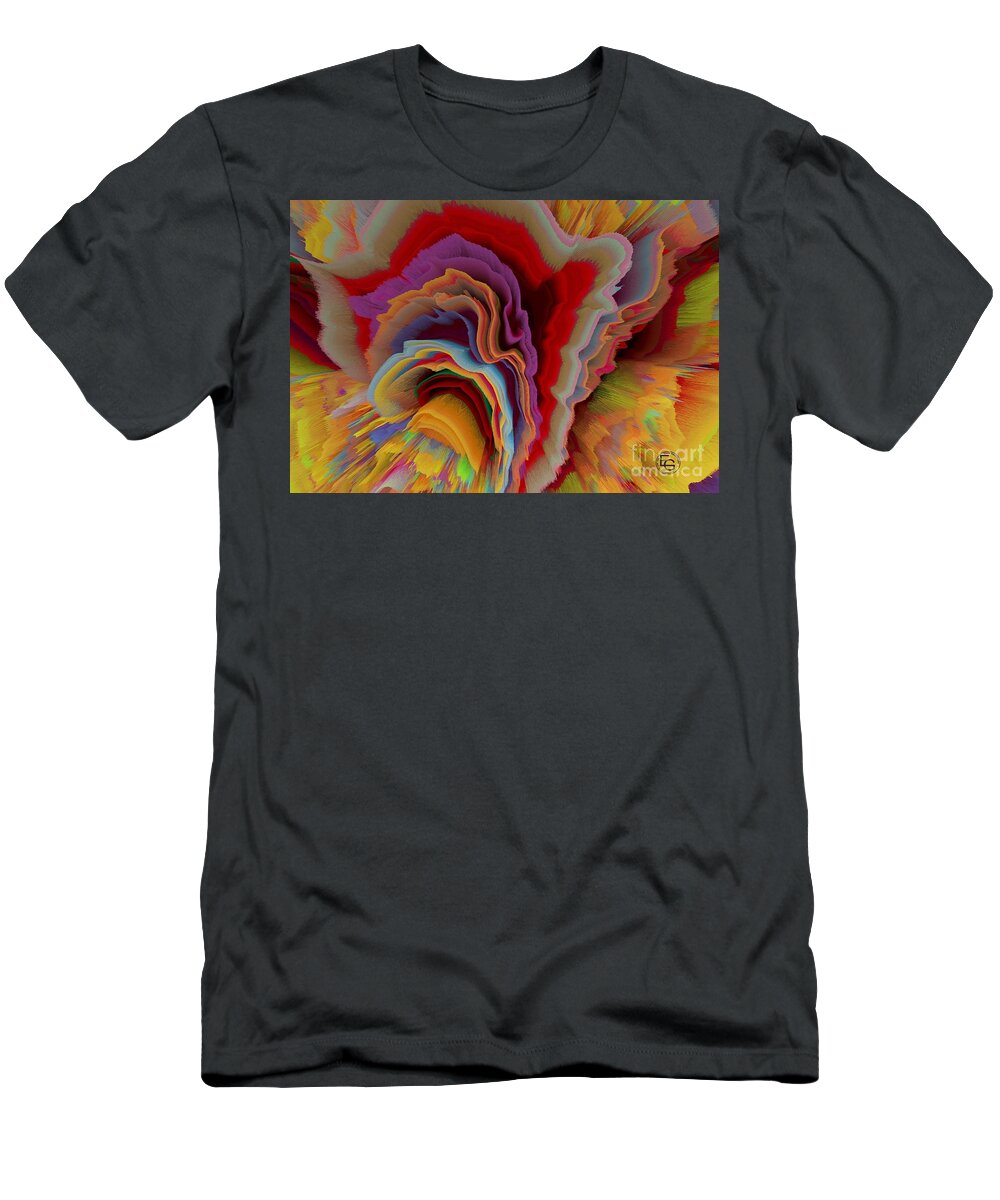 Bright Colors T-Shirt featuring the mixed media A Flower In Rainbow Colors Or A Rainbow In The Shape Of A Flower 6 by Elena Gantchikova