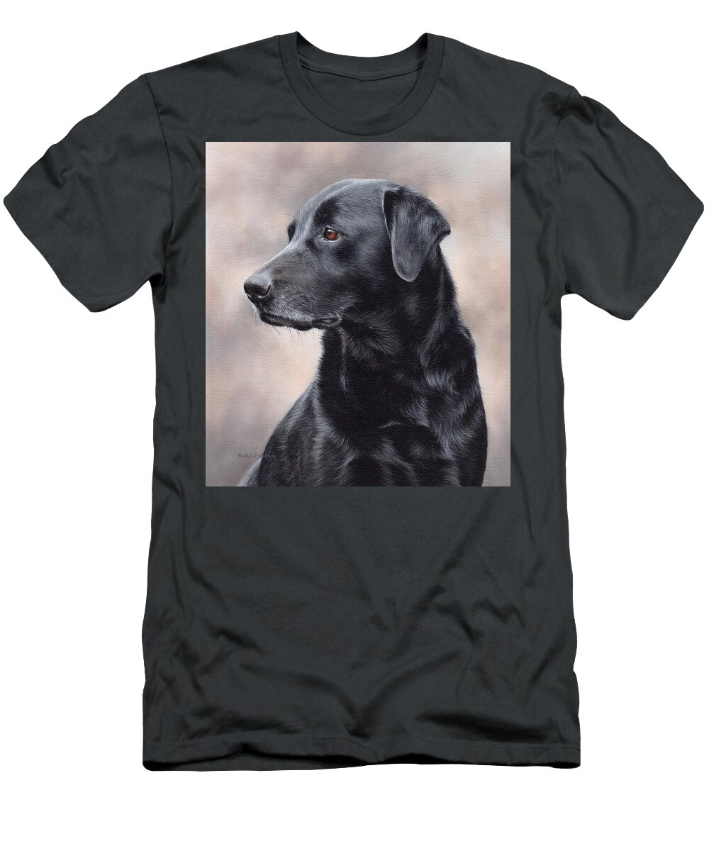 Black Labrador Art T-Shirt featuring the painting Black Labrador Painting #2 by Rachel Stribbling