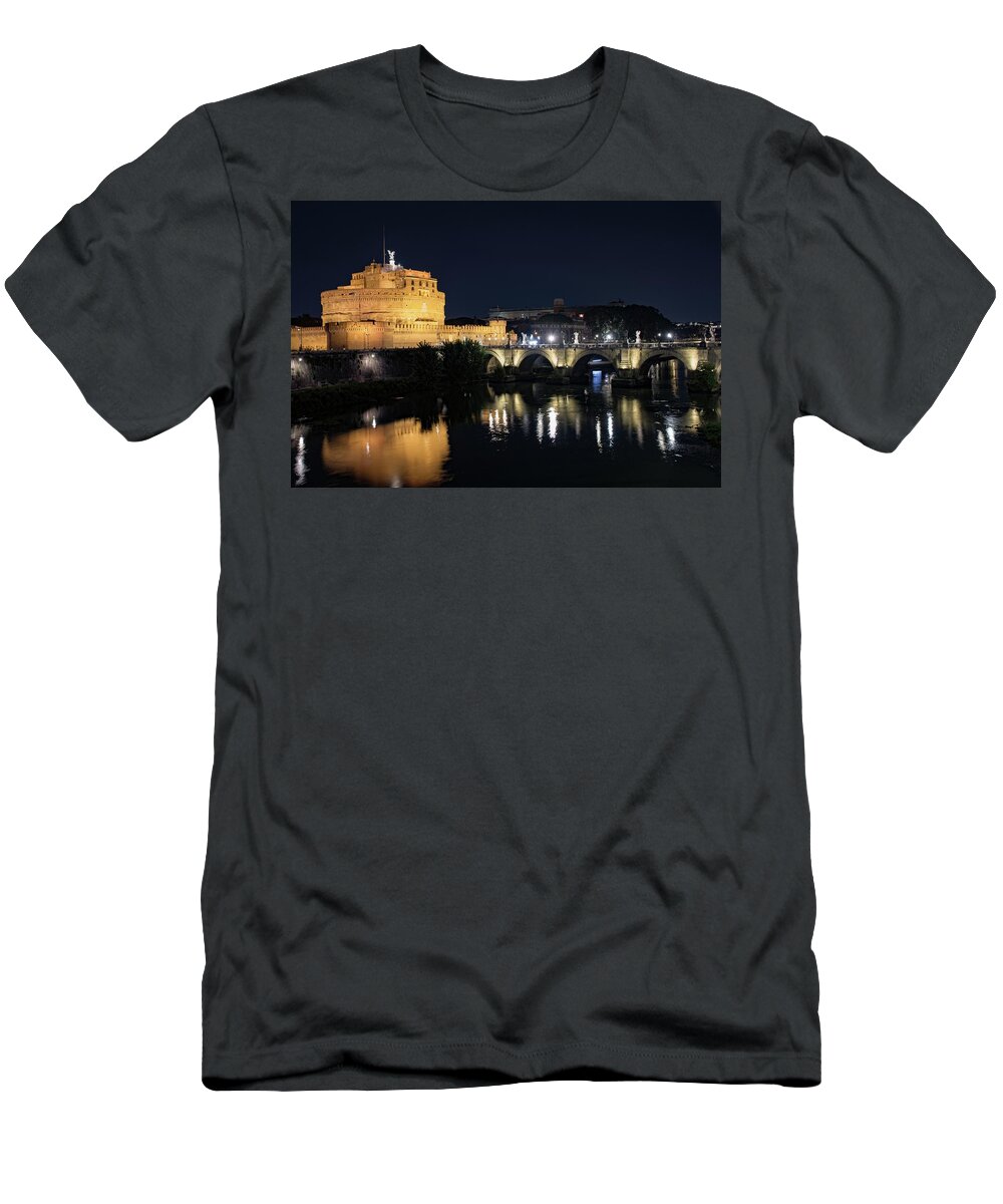 Italy T-Shirt featuring the photograph Castel Sant Angelo by night #1 by Robert Grac