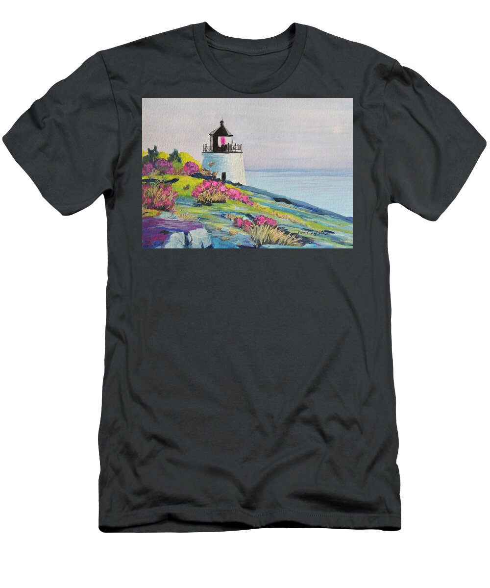 Castle Hill T-Shirt featuring the painting Castle Hill Lighthouse, Newport RI #1 by Patty Kay Hall