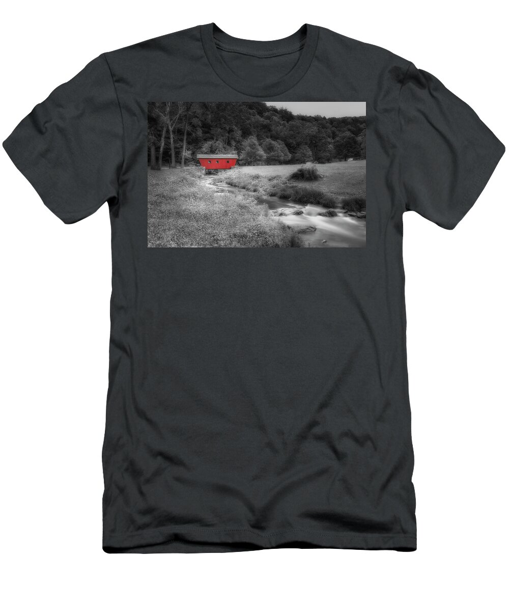 Kent Sp T-Shirt featuring the photograph Kent Waterfalls Covered Bridge #2 by Susan Candelario