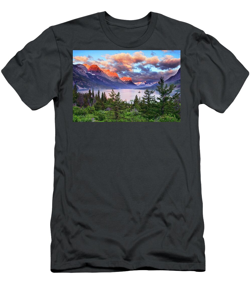 Glacier National Park T-Shirt featuring the photograph Lake Mary Morning #1 by Dan McGeorge